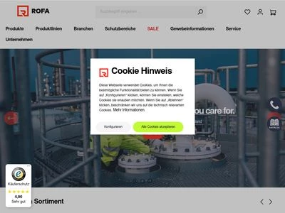 Website von rofa Bekleidungswerk GmbH & Co. KG