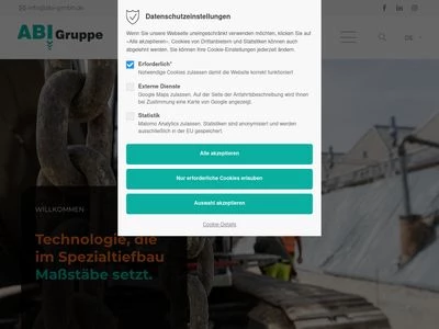 Website von ABI Maschinenfabrik und Vertriebsgesellschaft mbH