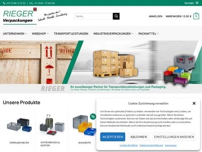 Website von Alexander Rieger Verpackungsvertrieb und Transporte GmbH & Co. KG