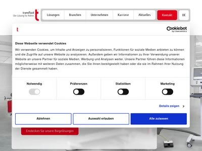 Website von transfluid Maschinenbau GmbH