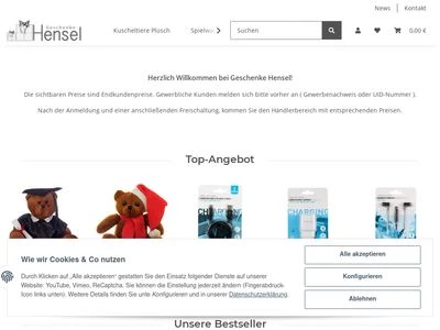 Website von Geschenke Hensel GmbH