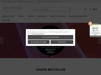 Website von Argand’Or Cosmetic GmbH