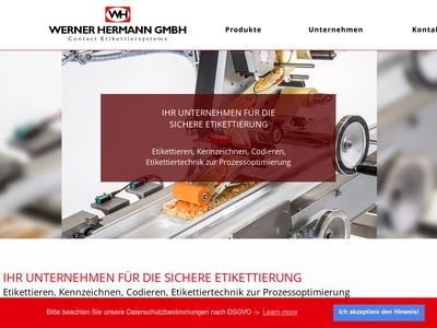 Website von Werner Hermann GmbH Contact Etikettiersysteme