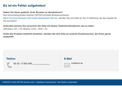 Website von BRADY GmbH, SETON Division