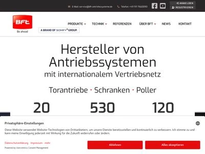 Website von BFT Antriebssysteme GmbH