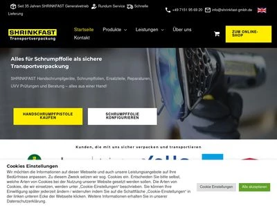 Website von SHRINKFAST Transportverpackung GmbH