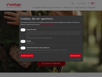 Website von Windhager Zentralheizung GmbH Deutschland