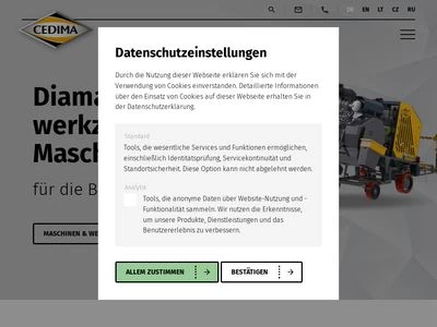 Website von Cedima Diamantwerkzeug- und Maschinenbaugesellschaft mbH