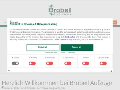 Website von Brobeil Aufzüge GmbH & Co.KG