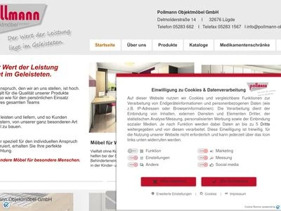 Website von Pollmann Objektmöbel GmbH