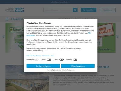 Website von ZEG Zentraleinkauf Holz + Kunststoff eG