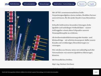 Website von Autec - Konstruktion & Technischer Verkauf