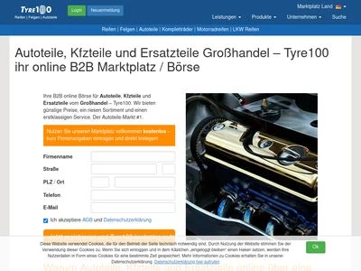 Website von Tyre100 / Camodo Automotive AG