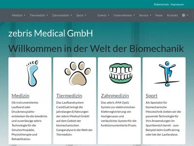 Website von zebris Medical GmbH