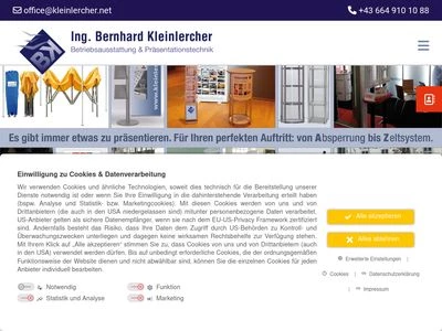 Website von Kleinlercher Bernhard Betriebsausstattung & Präsentationstechnik