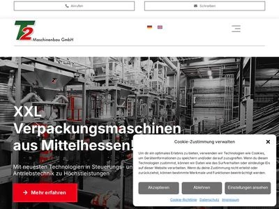 Website von T2 Maschinenbau GmbH