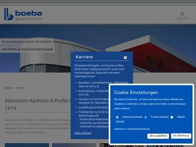 Website von boeba Montagen- und Aluminium-Bau GmbH