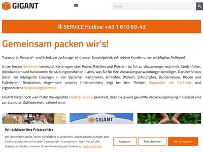 Website von GIGANT Verpackungstechnik GmbH