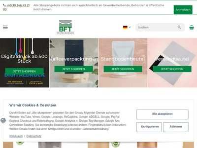 Website von BFT Verpackungen GmbH