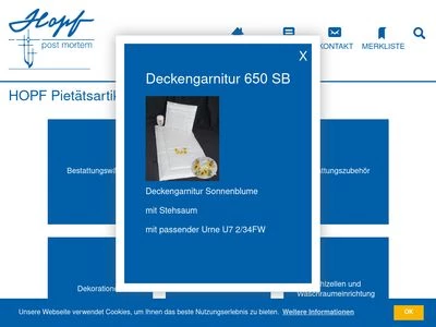 Website von Hopf Pietätsartikel GmbH