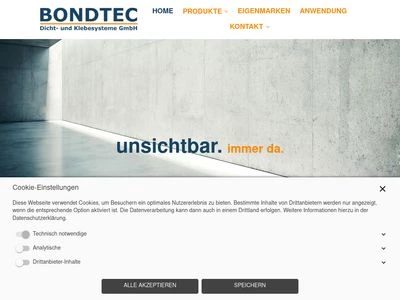 Website von BONDTEC Dicht- und Klebesysteme GmbH