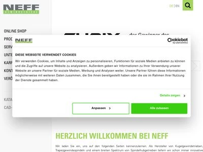 Website von Neff Gewindetriebe GmbH